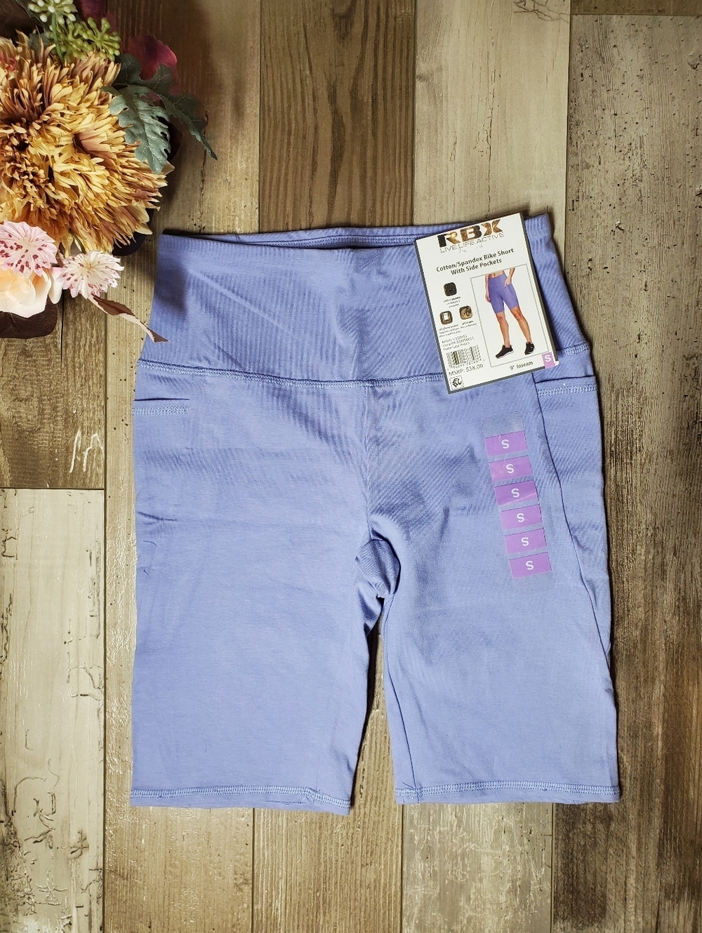 NWT RBX 9" Inseam Cotton/Spandex Bike Short With Side Pockets Size Small Lilac